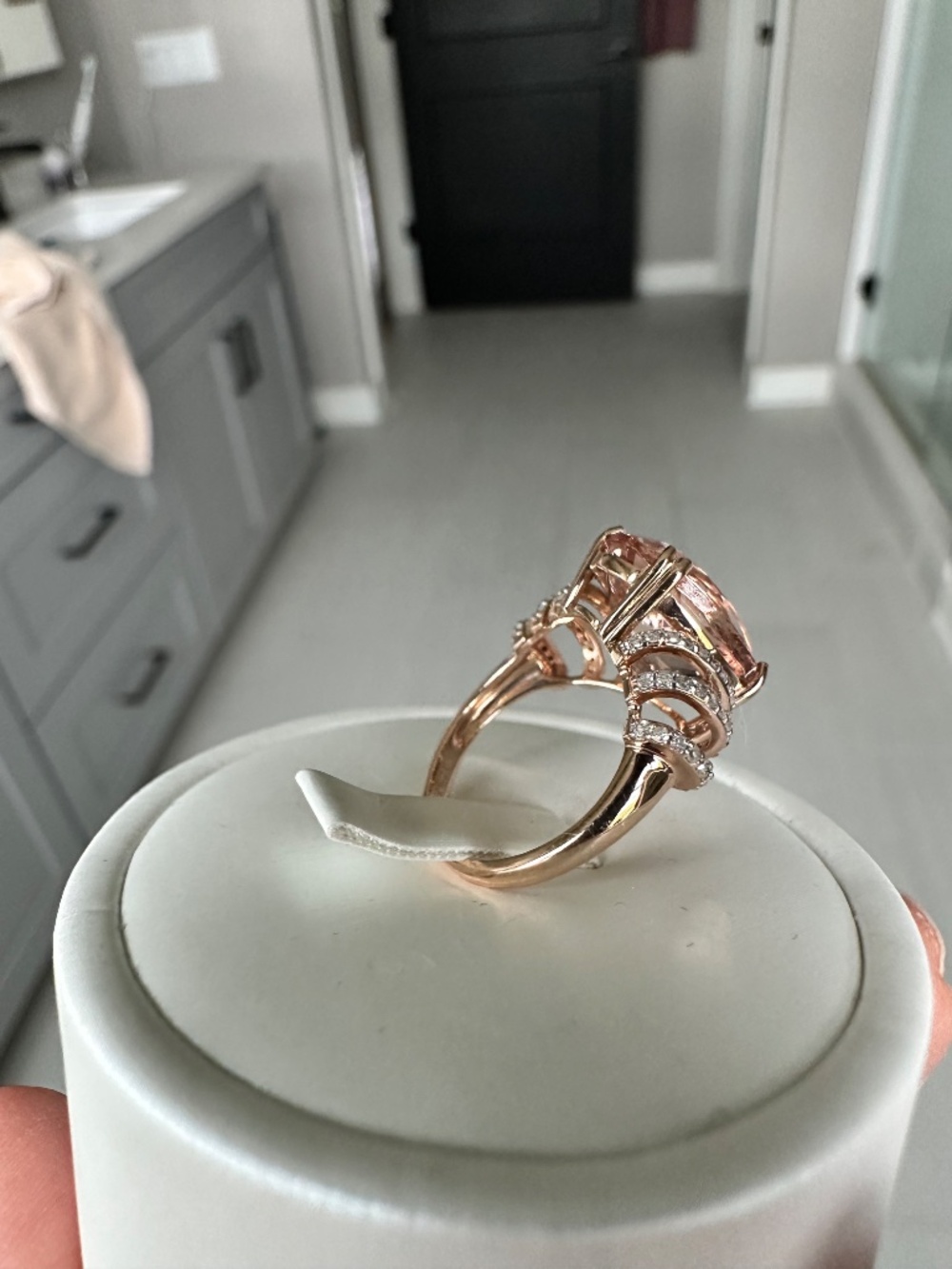 👑 STATEMENT 10k Rose Gold Morganite & Diamond Ring 💍 ✨ Size 5 - Picture 6 of 15